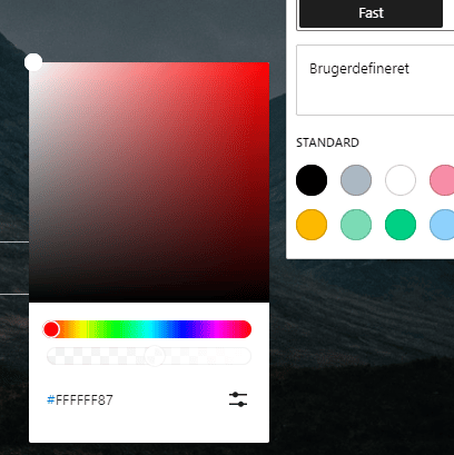 Screendump af valg af gennemsigtig farve